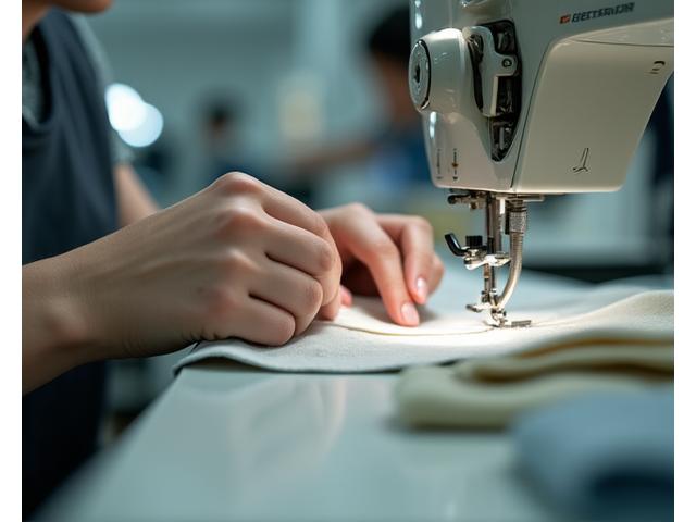 日本の縫製工場で熟練の職人がゴルフウェアを製造している様子